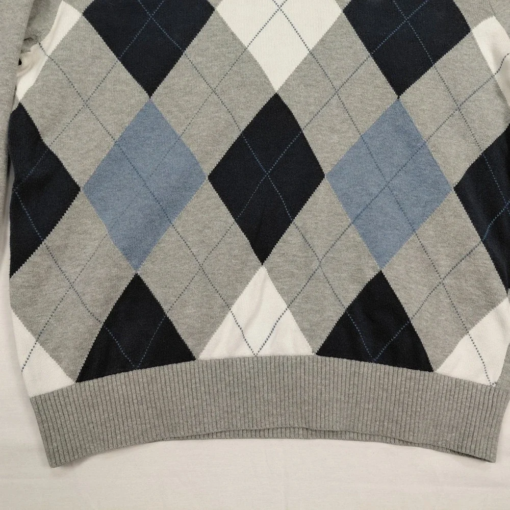 Tommy Hilfiger Size S Argyle V Neck Sweater Men Pullover Gray Blue Cotton Preppy